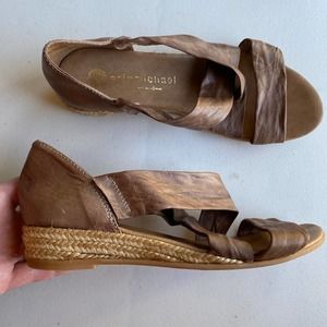 Eric Michael Handmade in Spain Brown leather espadrille Sandals Sz 36 US 5.5/6